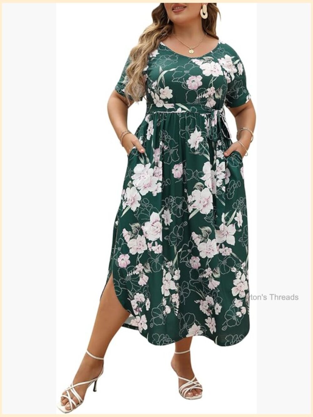 Plus Size Tie Waist Slit Long Maxi Dress with Pockets